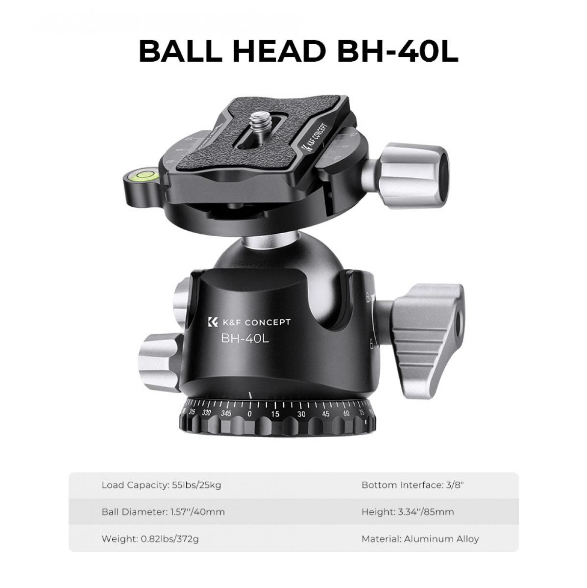 K&F Concept Xserien kolfiberstativ, modell X284C2+BH40L Gimbal, med