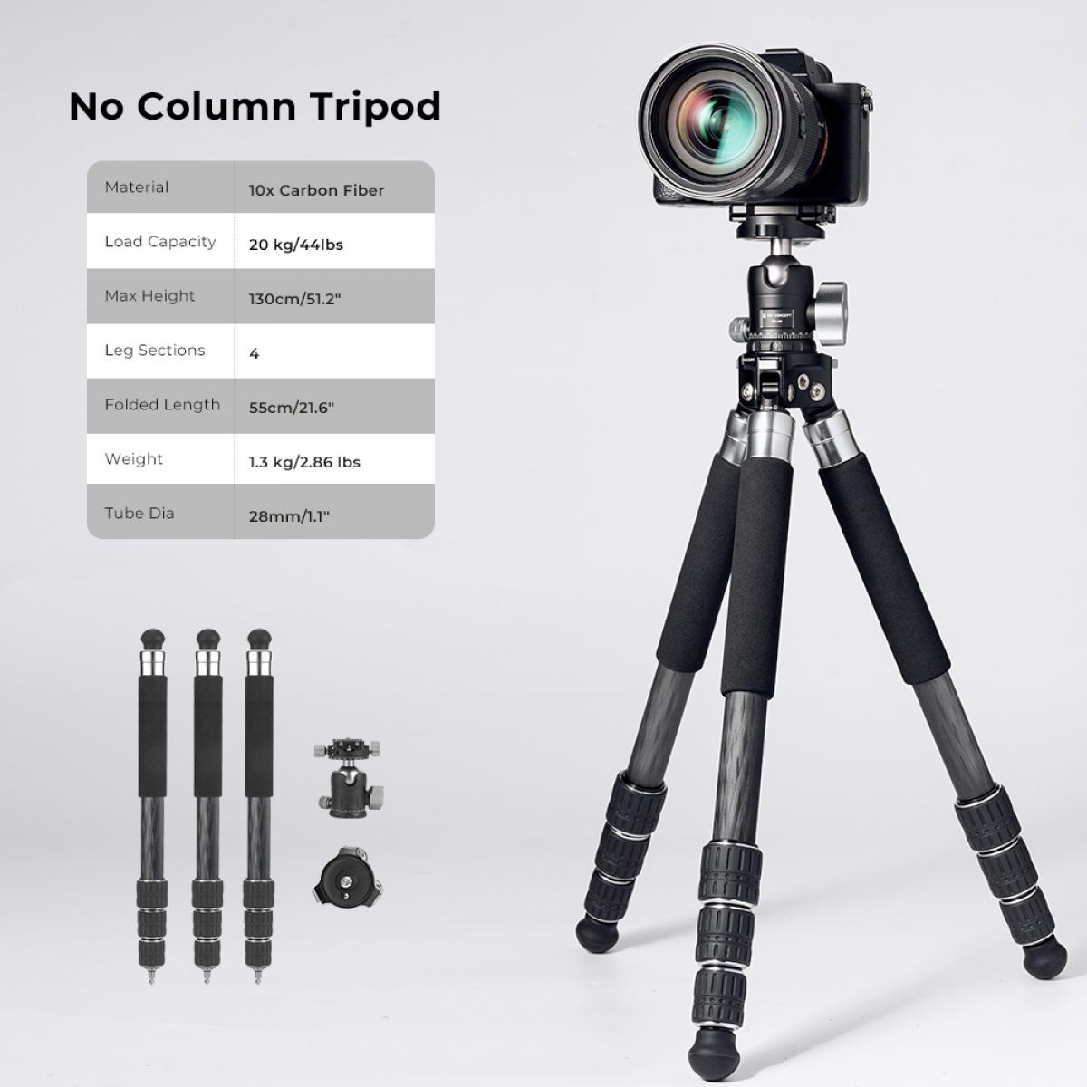 51,2"/130cm Treppiede leggero in fibra di carbonio con testa a sfera a 360° Carico 20kg/44lbs Altezza massima S284C2+BH35