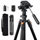K&F Concept 196cm Kamera Stativ,Videostativ, Neues Leichtes Reisestativ, Tripod mit 3-Wege-Kopf, Alu Kamerastativ für DSLR, Stativ für Smartphone mit Handyhalterung O234A5+BV01