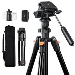 69,7''/177cm Treppiede Video in Alluminio ,Nuovo Treppiede da Viaggio Leggero con Testa Girevole a 3 Vie e Clip per Cellulare, Treppiede per Fotocamera DSLR, Canon Nikon Sony, Carico Massimo 3 kg