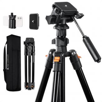 196cm Trípode para Cámara, Trípode para Vídeo, Trípode Ligero de Viaje con Cabezal de 3 Vías, Trípode de Aluminio para Cámara DSLR Smartphone con Soporte para Móvil O234A5+BV01