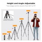 Tripé de câmera de 77"/1,96 m, tripé de vídeo, tripé de viagem leve, tripé com cabeça de 3 vias, tripé de alumínio para câmera DSLR, tripé para smartphone com suporte para celular O234A5+BV01