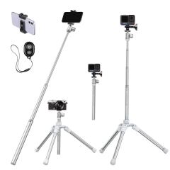 67'' / 170 cm DSLR Camerastatief Koolstofvezel Telefoon Statief Excentrische Buis Lichtgewicht Super Draagbare Selfie Stick Zilver E224A3+BH-18