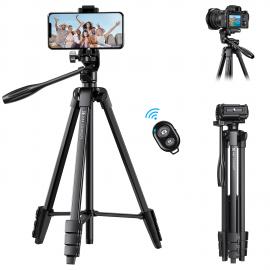59.4''/1.5 m Aluminum Travel Tripod with Bluetooth Remote and Adjustable Height (17-60 inches) - Lightweight (0.61kg), 360° Panorama, Compact Fold (42cm) - Ideal for B174A1  Travel and Outdoors