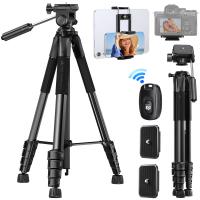 K&F Concept 190cm Kamera Stativ S255A3+BV01, Leichtes Stativ mit Tasche, Handy Stativ mit Fernbedienung und 2-in-1-Telefonhalterung, Reisestativ mit Handy-Tablet-Halterung, Tripod für Kamera/DSLR/Camcorder