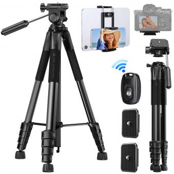 K&F Concept 190cm Kamera Stativ S255A3+BV01, Leichtes Stativ mit Tasche, Handy Stativ mit Fernbedienung und 2-in-1-Telefonhalterung, Reisestativ mit Handy-Tablet-Halterung, Tripod für Kamera/DSLR/Camcorder