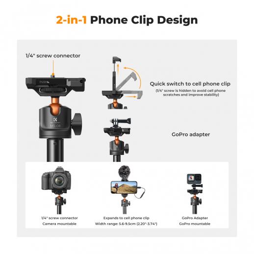 Altura Phone Tripod 55 - Funciona como GoPro Tripod, GoPro Selfie Stick y  Camera Monopod - Soporte de