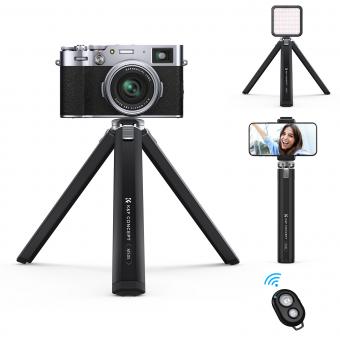 K&F Concept Ms05 Adjustable 2 Levels Zinc Alloy Small Snail Desktop Tripod, Working height 6.1''/156mm,Gray And Black, With Mobile Phone Holder And Bluetooth Remote Control