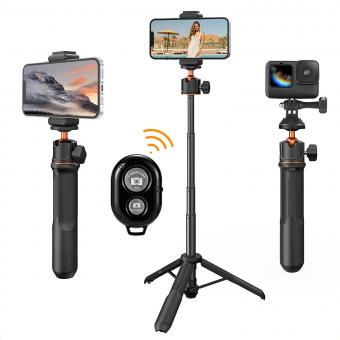 Stojak na biurko do selfie stick 23,6''/60 cm 3 w 1 z głowicą kulową + uchwyt na telefon komórkowy + adapter GoPro + pilot Bluetooth MS11 Stojak na biurko do selfie stick 23,6''/60 cm 3 w 1 z głowicą kulową + uchwyt na telefon komórkowy + adapter GoPro + pilot Bluetooth MS11