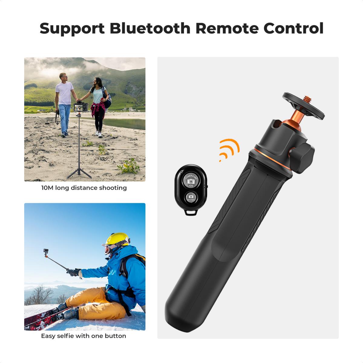 Stojak na biurko do selfie stick 23,6''/60 cm 3 w 1 z głowicą kulową + uchwyt na telefon komórkowy + adapter GoPro + pilot Bluetooth MS11