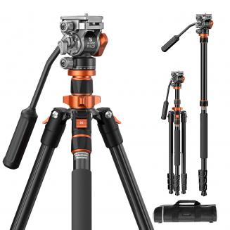 79''/202cm Trépied Vidéo à Tête Fluide pour Appareil Photo, Trépied Compact en Aluminium, Charge maximale 5kg