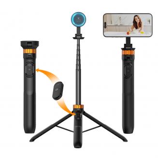 63"/162cm Magnet Selfie Stick Stativ, MS19 Handy Stativ mit Abnehmbarer Fernbedienung, Stativ für Smartphone, Mini Stativ Kompatibel mit iPhone, Magnetischer Ring ausgestattet