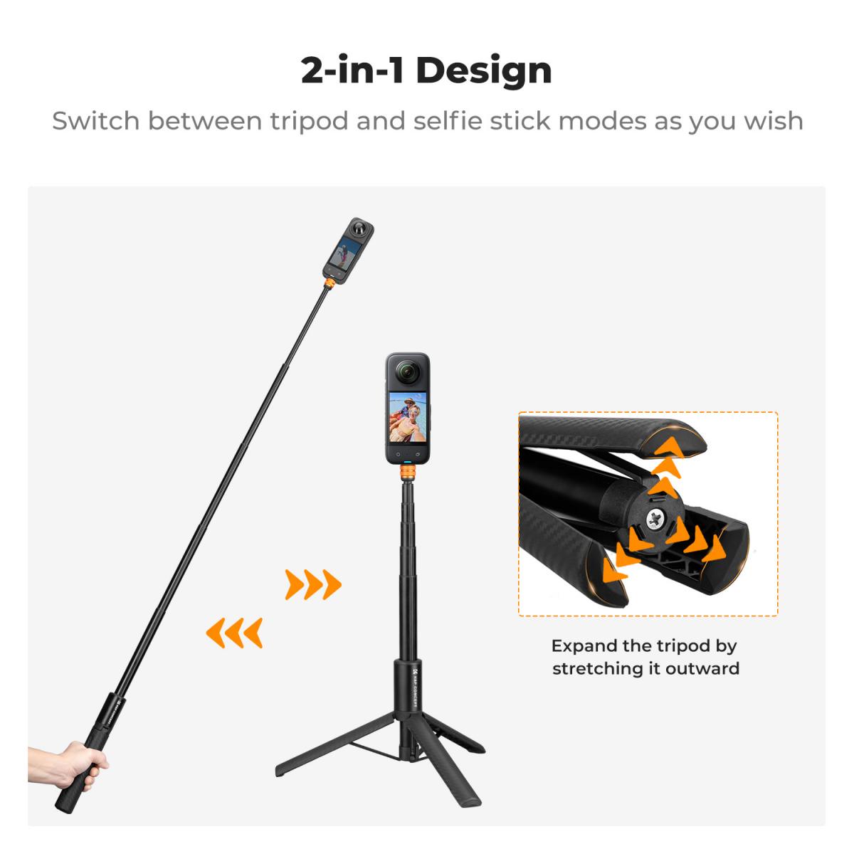 K&F Concept Selfie Stick invisibile, prolunga per asta lunga (120 cm/47,2 pollici) per Insta360 Sports Camera GoPro DJI Action, monopiede esteso da 1/4" con adattatore GoPro