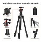 178cm Treppiede Video Compatto con Testa Sferica, Treppiede da Viaggio in Alluminio con Clip per Cellulare, Carico 8kg - K234A3+BH-36