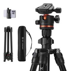 Tripé de câmera de 70 polegadas/178 cm, tripé DSLR leve para viagens ao ar livre com cabeça esférica de 360 ​​graus, capacidade de carga de 8kg/17.6lbs, clipe de celular para smartphone, transmissão ao vivo, vlog K234A3+BH-36