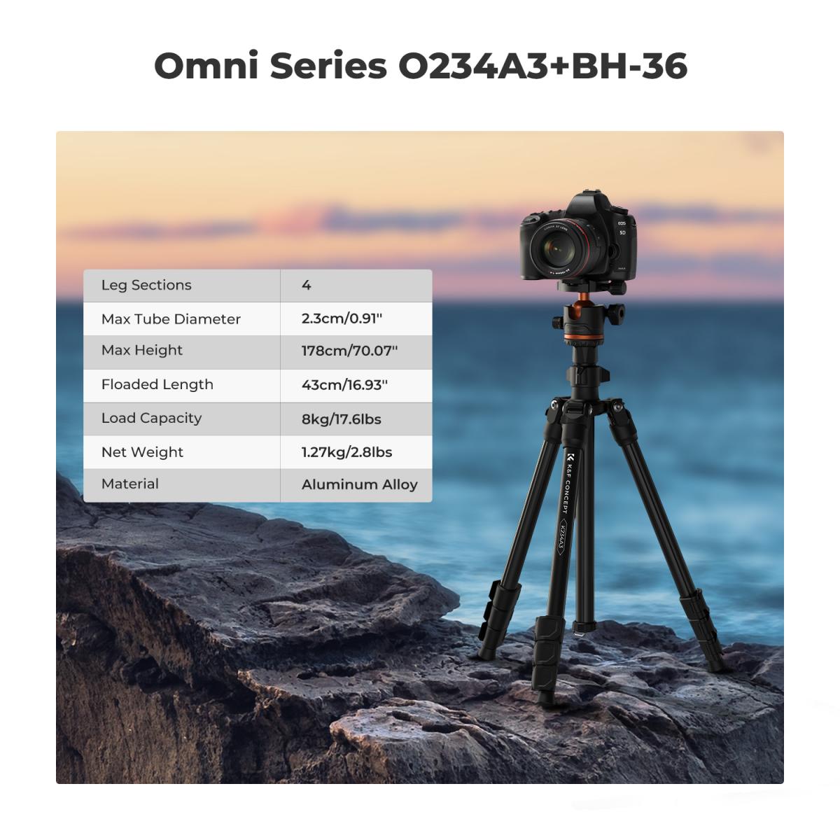 Statyw fotograficzny 70 cali/178 cm, lekki statyw podróżny do lustrzanek cyfrowych na zewnątrz z głowicą kulową 360 stopni, nośność 8 kg/33 funtów, klips do telefonu komórkowego do transmisji na żywo ze smartfona Vlog K234A3+BH-36