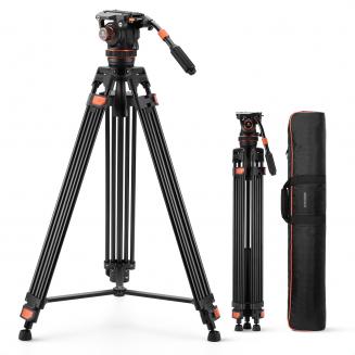75.2"/1.91m Camerastatief, Videostatief met 360° Vloeistofkop, Vloeistofkopstatief voor DSLR, Camcorders, Camera's 22lbs/10kg Laadvermogen VA3+BV20