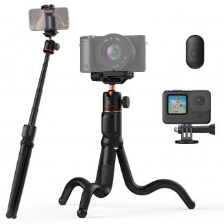 K&F Concept Phone Tripod, rozkładany, elastyczny statyw z pilotem, 24-calowy mały statyw do iPhone'a, miniaturowy statyw o maksymalnym udźwigu 4,4 funta do aparatów iPhone 16 15 14 Pro Max XS Max X 8, Samsung Canon Nikon Sony.