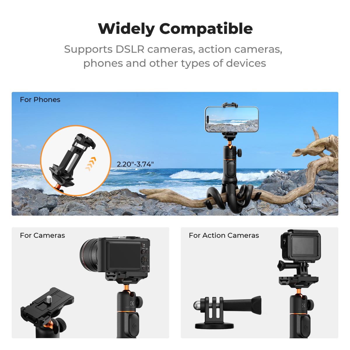 K&F Concept - Treppiede flessibile per smartphone e fotocamera, MS29, bastone per selfie retrattile, mini treppiede con telecomando, Tripod con supporto per treppiede, treppiede per iPhone/Sumsung