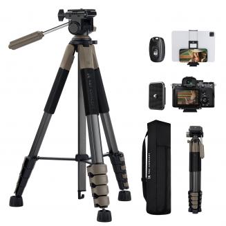 K&F Concept Treppiede per fotocamera, 75" Treppiedi per DSLR da viaggio portatile leggero per esterni per fotocamera, telefono, registrazione video, treppiede, clip per cellulare per smartphone, streaming live, vlog (grigio)