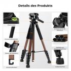 K&F Concept 190cm Kamerastativ S255A3+BV01, Leichtes Stativ mit Tasche, Tragbare Fotostativ nur 1.3kg mit  Rutschfestes Hufeisenfußbett, Tripod für Smartphone, Reisestativ mit Handy-Tablet Halterung (Gold)