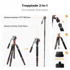173cm Treppiede Leggero in Fibra di Carbonio per Fotocamera con Testa Idraulica per Video, Pieghevole, Gamba Smontabile e Blocco a Vite in Metallo, Serie Omni O255C4+FH-03
