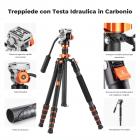 173cm Treppiede Leggero in Fibra di Carbonio per Fotocamera con Testa Idraulica per Video, Pieghevole, Gamba Smontabile e Blocco a Vite in Metallo, Serie Omni O255C4+FH-03