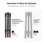 173cm Treppiede Leggero in Fibra di Carbonio per Fotocamera con Testa Idraulica per Video, Pieghevole, Gamba Smontabile e Blocco a Vite in Metallo, Serie Omni O255C4+FH-03