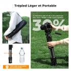 Trépied pour appareil photo 75 pouces, léger et portable, pour voyage, extérieur, DSLR, pour appareil photo, téléphone, enregistrement vidéo, clip pour smartphone, streaming en direct, vlog (noir + gris foncé, 75 pouces)
