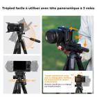Trépied pour appareil photo 75 pouces, léger et portable, pour voyage, extérieur, DSLR, pour appareil photo, téléphone, enregistrement vidéo, clip pour smartphone, streaming en direct, vlog (noir + gris foncé, 75 pouces)