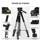 Trépied pour appareil photo 75 pouces, léger et portable, pour voyage, extérieur, DSLR, pour appareil photo, téléphone, enregistrement vidéo, clip pour smartphone, streaming en direct, vlog (noir + gris foncé, 75 pouces)