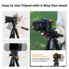 75" Kamera Tripod Hafif Taşınabilir Seyahat Açık Hava DSLR Tripodları Kamera Telefon Video Kayıt Tripod Standı, Akıllı Telefon Canlı Yayın Vlog için Cep Telefonu Klipsi (siyah+koyu gri, 75'')