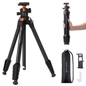 K&F Concept Lightweight Compact Camera Tripod Plastic BH-40 Gimbal, 2-in-1 Rubber Feet + Metal Spikes, with a Phone and Tablet Holder Omni O235A1+BH-40