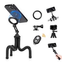 Supporto magnetico per telefono Octopus con treppiede, dotato di guida magnetica, telecomando Bluetooth, cordino per telefono cellulare, adattatore GoPro MS36 Supporto magnetico per telefono Octopus con treppiede, dotato di guida magnetica, telecomando Bluetooth, cordino per telefono cellulare, adattatore GoPro MS36