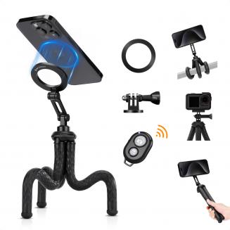 Supporto magnetico per telefono Octopus con treppiede, dotato di guida magnetica, telecomando Bluetooth, cordino per telefono cellulare, adattatore GoPro MS36