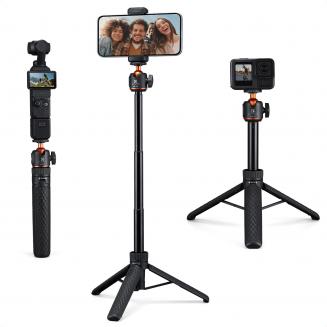 25.6'' Mini Selfie Stick Tripod Stand, 5 Levels 360° Ball Head Pocket Tripod with Cold Shoe, Small Tripod Compatible with DJI Osmo Pocket 3 Action 5 Pro GoPro Hero13 Smartphone.
