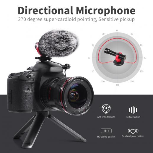 Video & Audio Recording for Vloggers Velikon Condenser Microphone Facebook Livestream, with Shock Mount Camcorders iOS Android Smartphone Compact On-Camera Cardioid Shotgun Mic for DSLR Camera 
