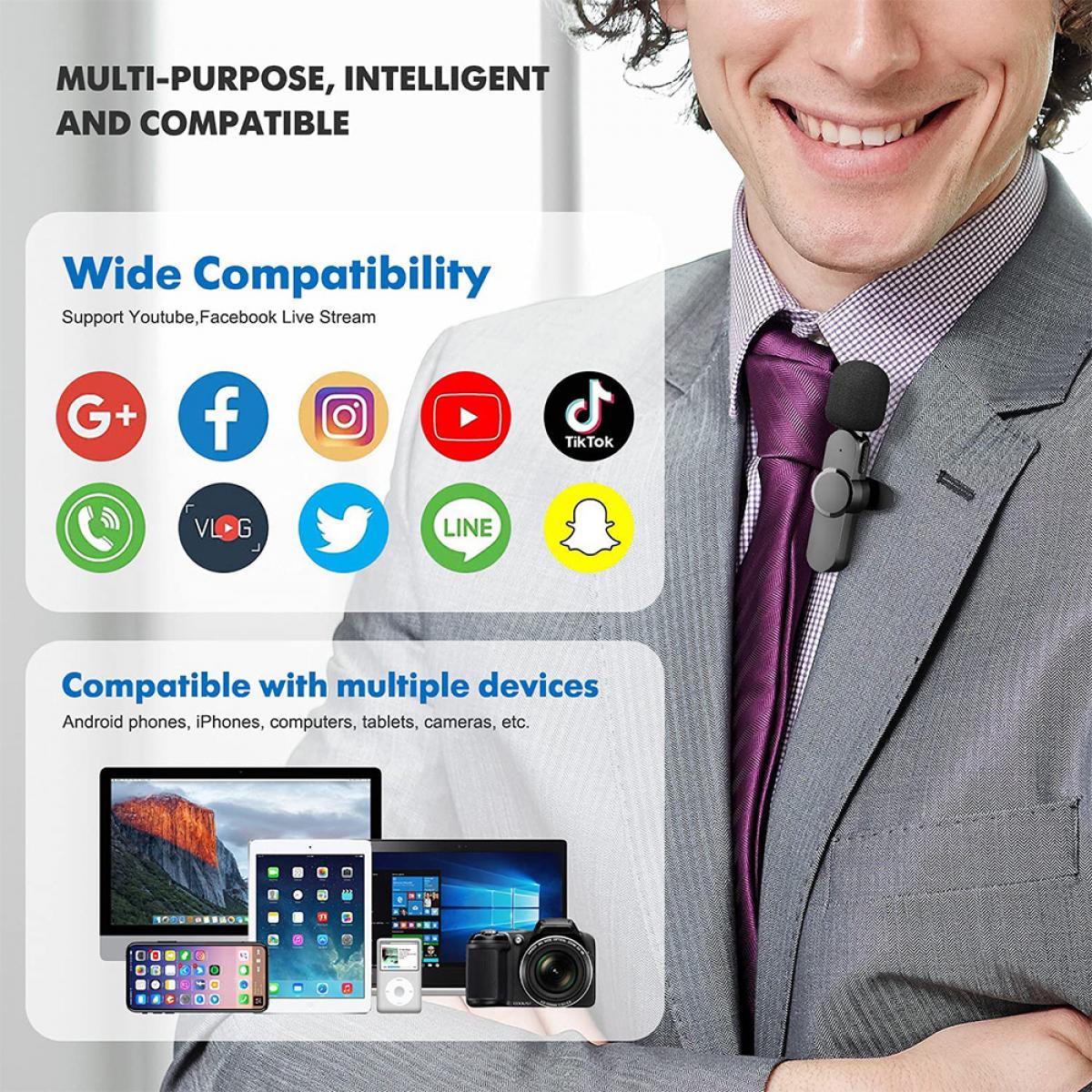 EP033 Mini Tak Çalıştır Mikrofon Kablosuz Yaka Mikrofonu Type-C Telefonlar İçin Yüz Bilgisayarı