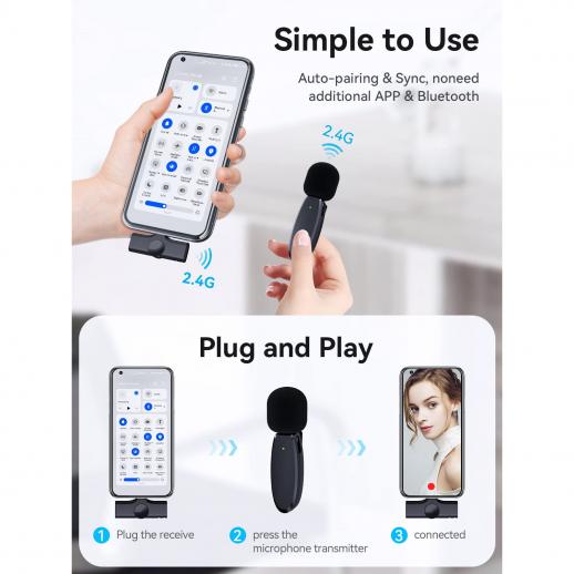 Asimilación SIDA matraz AP004 Micrófono lavalier inalámbrico para Android - Mini micrófono lavalier  inalámbrico USB C para grabación, videos de YouTube, transmisión en vivo,  vlogging (no se requiere aplicación ni Bluetooth) - K&F Concept