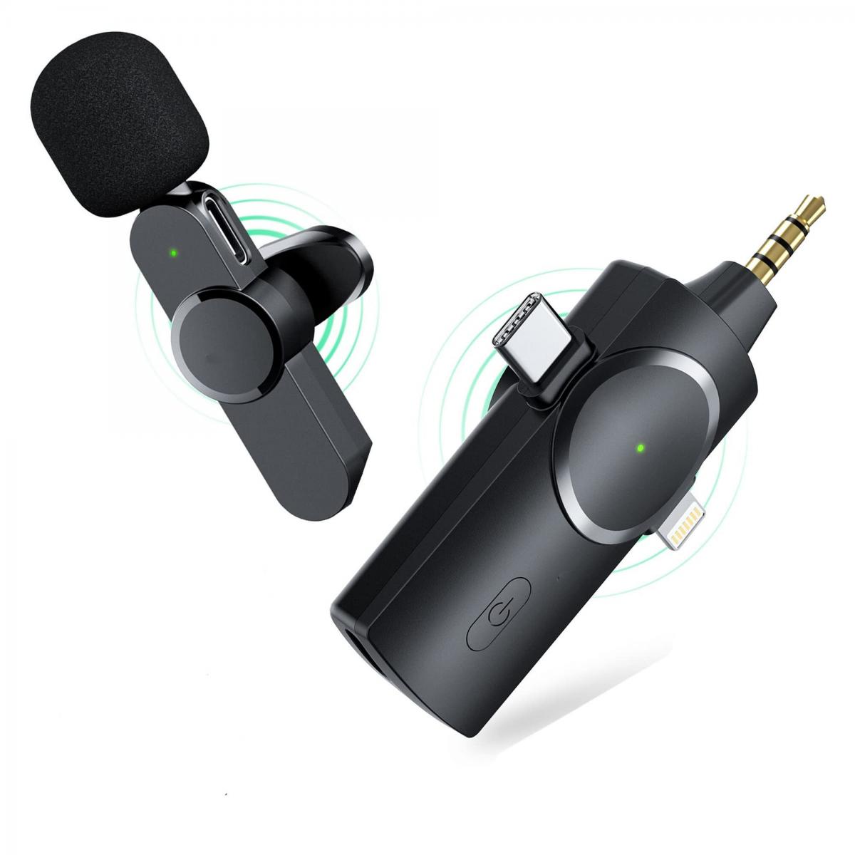  Micrófono de solapa inalámbrico tipo C Plug & Play de 2.4 GHz,  micrófono inalámbrico de clip para , TikTok, grabación de video,  entrevista, transmisión en vivo, reducción de ruido sincronización  automática (