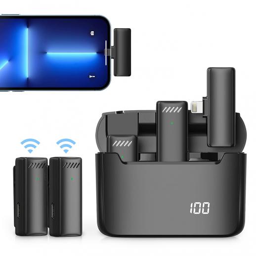 Micrófonos Lavalier inalámbricos USB C para iPhone 15, teléfono Android,  computadora portátil, pequeño micrófono inalámbrico para grabación de  video
