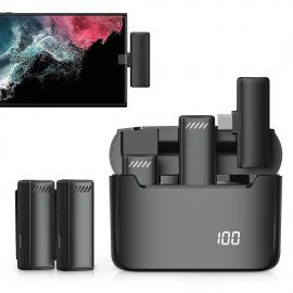 S13 Langaton lavalier-mikrofoni Type-C:lle, latauskotelo akun osoittimella, langaton plug-and-play-mikrofoni kahdella mikrofonilla videon tallennusta varten, Tiktok, YouTube, automaattinen synkronointi ja melunvaimennus