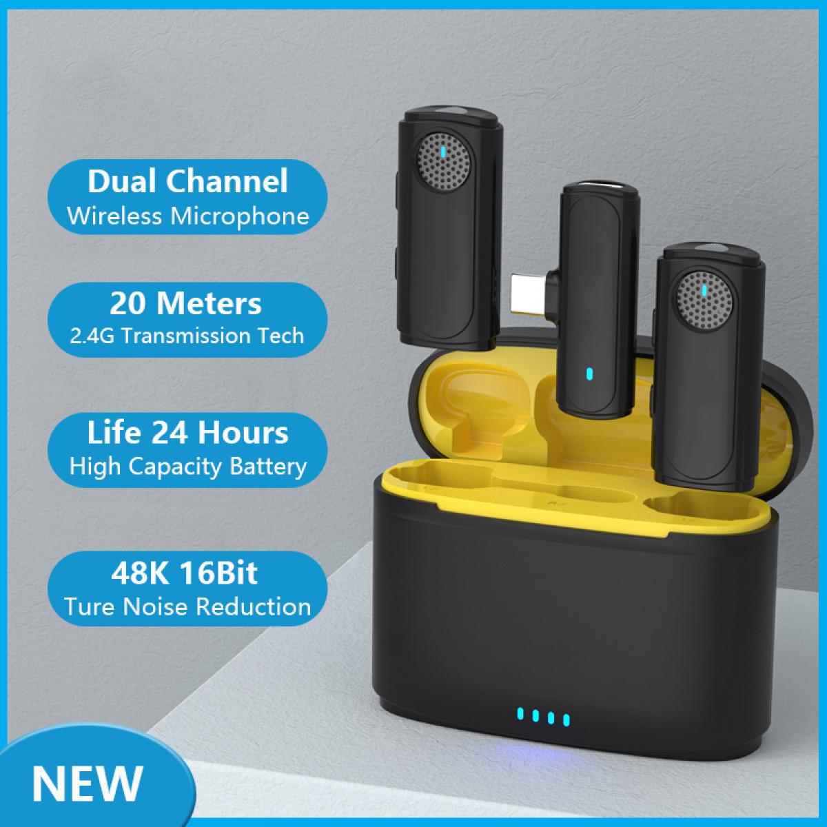 Micrófono de solapa inalámbrico uno-dos J20 con palo de entrevista, estuche de carga, cancelación de ruido de un solo toque, para Youtube, grabación, blogs de video, transmisión en vivo de Facebook, para interfaz Lightning