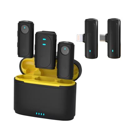 Estojo de carregamento para microfone de lapela sem fio J20 One-two, cancelamento de ruído com um toque, para Youtube, gravação, videoblog, Facebook Live, para Type-C, Lightning, interface de câmera