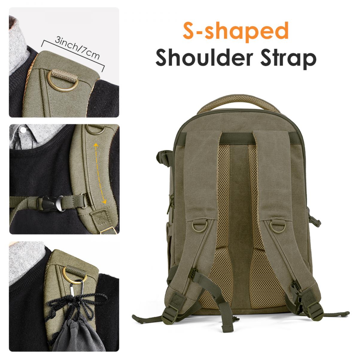 Zaino fotografico Elegante borsa fotografica in tela con parapioggia per fotocamera DSLR, laptop da 14 pollici, treppiede