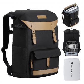 K&F Concept Kamerarucksäcke für Fotografen, Reisetasche mit Laptopfach und Regenschutz, wasserdichte, multifunktionale Kamerataschen für DSLR-Kameras, Schwarz
