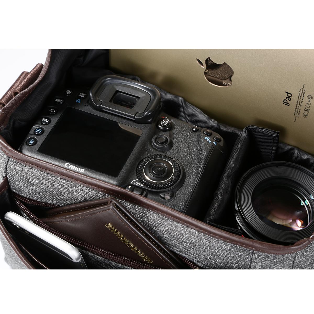 DSLR Camera Messenger Shoulder Bag Gray 9.8*5.1*8.7 inches