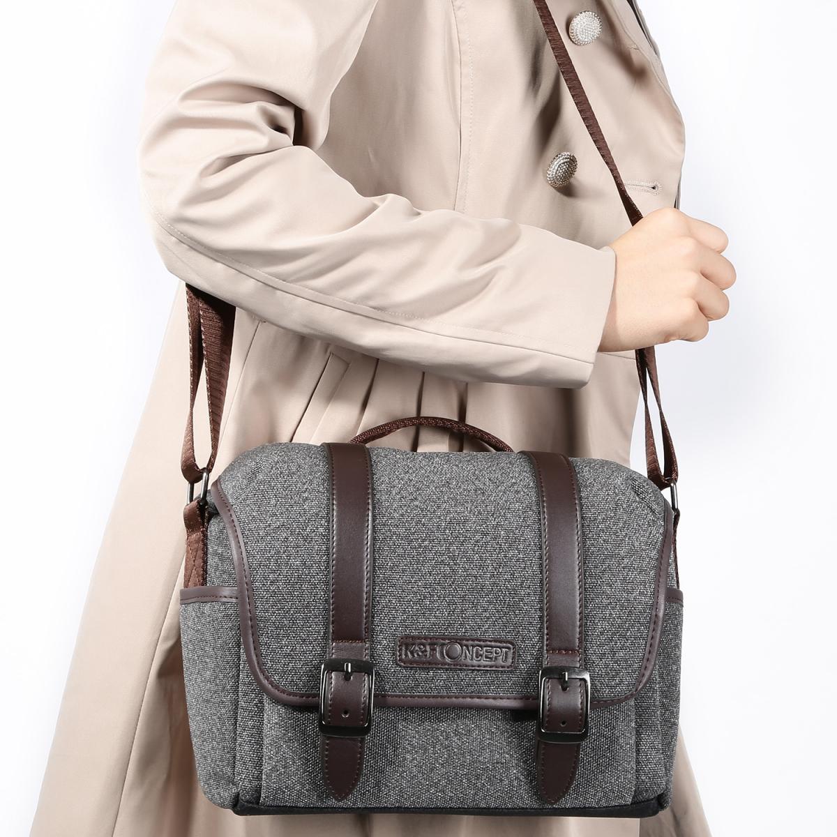 DSLR Camera Messenger Shoulder Bag Gray 9.8*5.1*8.7 inches