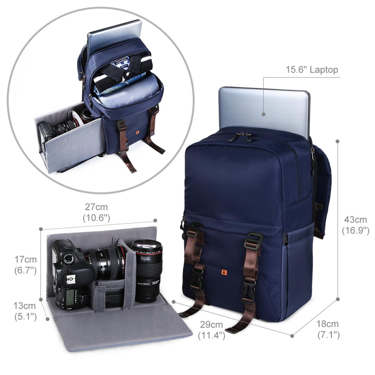 Multifunctional DSLR Camera Travel Backpack for Outdoor Photography Waterproof 10.63*6.69*16.53