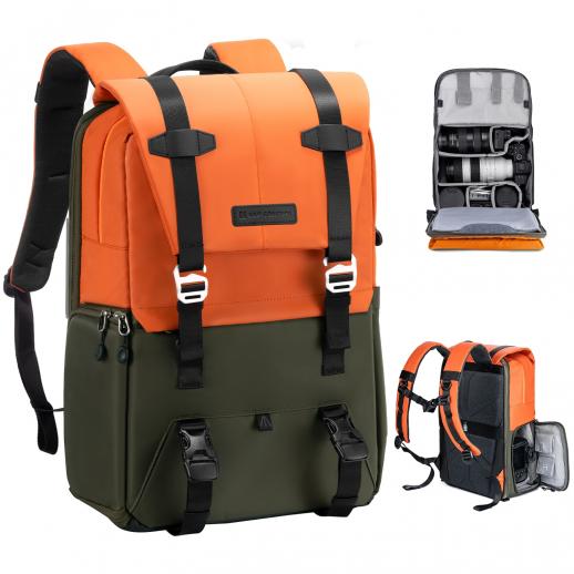 Plecak na aparat, lekkie torby na aparat dla fotografów Pokrowiec na aparat o dużej pojemności z osłoną przeciwdeszczową na laptopa 15,6 cala, lustrzanki cyfrowe （Pomarańczowy）